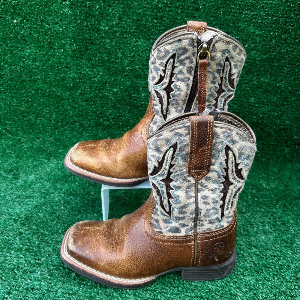 Ariat Kids Fatbaby Western Boots Brown Leather Leopard Print 10040260 Size 9